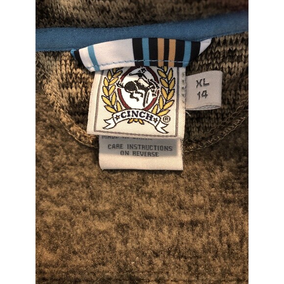 Cinch Youth XL 14 Brown Polar Fleece Pullover Sweater Pockets Snaps Turquoise - Picture 6 of 7